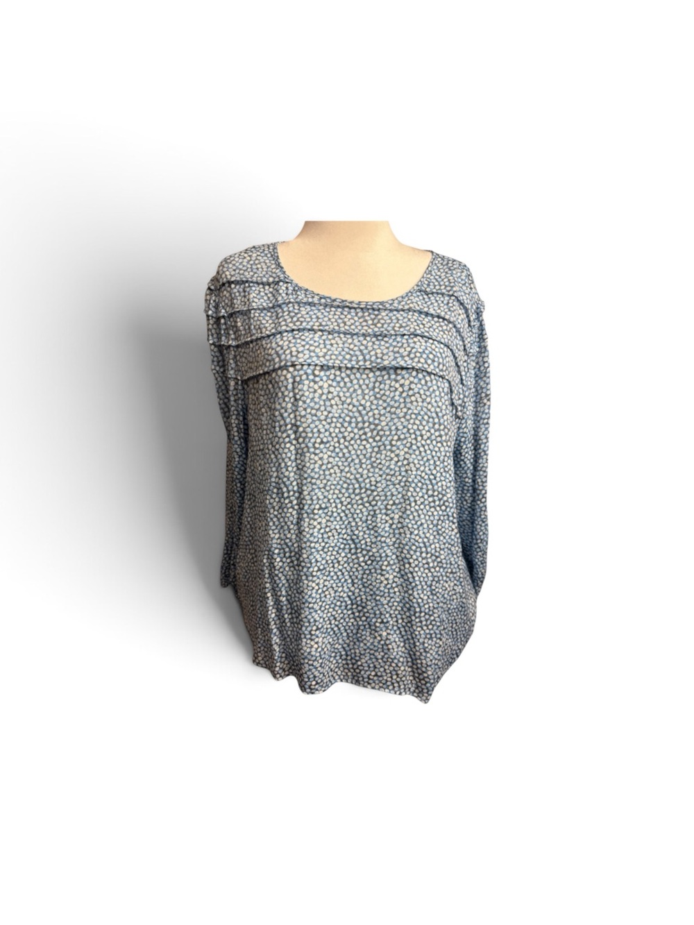 NWT Nanette Lepore Blue Floral Pintuck Long Sleeve Top Size XL